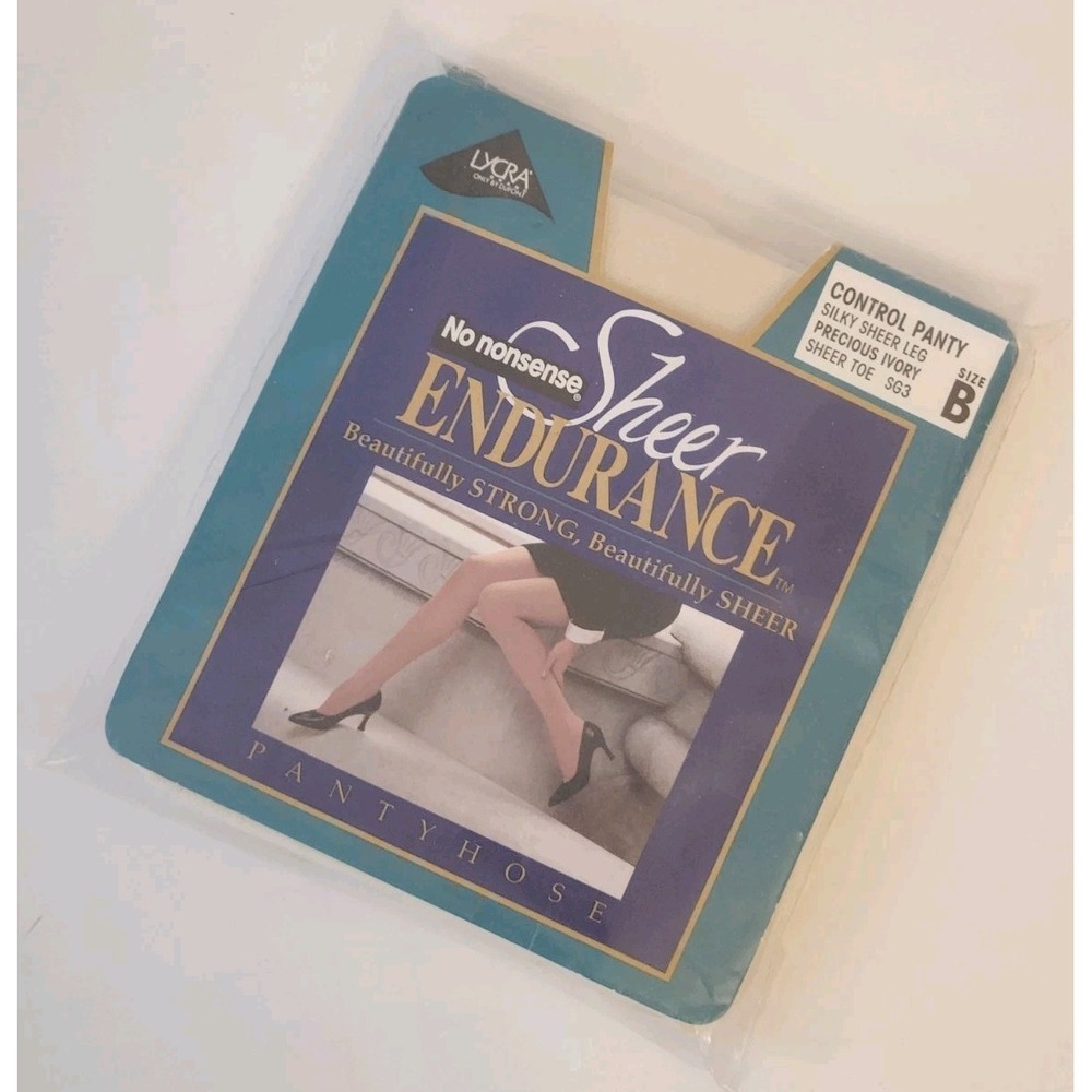 No Nonsense Sheer Endurance Sz B Precious Ivory Control Pantyhose Sheer Toe Vtg